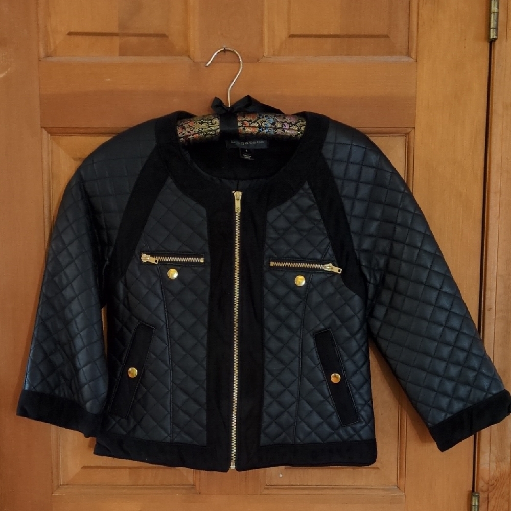 NWOT! Bagatelle Faux Leather Suede Quilted Black 3/4 Sleeve Cropped Jacket Small